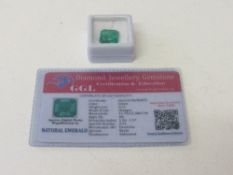 Octagon cut natural green emerald, 8.75ct, with certificate. Estimate £50-70.