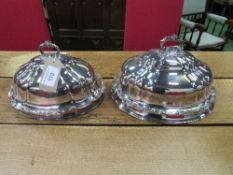 2 Sheffield heavy silver plate tureen covers by A B Savory & Sons & Goldsmith Alliance London.