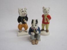 Beswick Rupert Bear characters: Rupert Bear & Pong Ping with marks & Badger without marks.