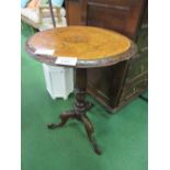 Georgian circular burr walnut top side table with profuse inlay, 50cms diameter, 70cms height.