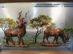 Gastone copper plaque picture depicting 2 antelopes, 95cms x 60cms & a copper plaque picture