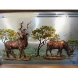 Gastone copper plaque picture depicting 2 antelopes, 95cms x 60cms & a copper plaque picture