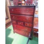 Stag chest of drawers with 3 small middle drawers, 82cms x 46cms x 103cms. Estimate £30-50.