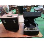 Decca wind-up gramophone c/w handle, plus a case containing some 78rpm records. Estimate £50-80.