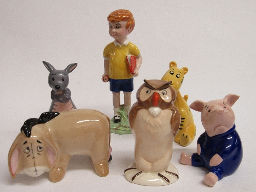 Beswick Pooh character samples: Christopher Robin (marked Beswick), Eeyore, Piglet, Tigger, Owl, - Image 2 of 3