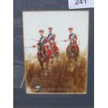 2 framed & glazed watercolours of military scenes. Estimate £10-20.
