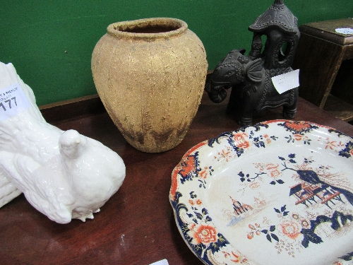 Meat plate, ornamental elephant, gold coloured jar & white ceramic dove. Estimate £10-15. - Image 2 of 2