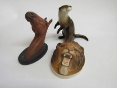 Beswick figurines: Horse's Head, Lion's Head & Otter (sample). Estimate £20-30..