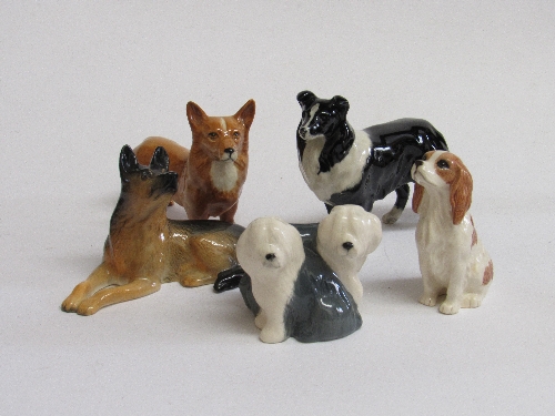 Beswick figurines: Pair of Sheepdogs; Cavalier Spaniel; Border Collie; Corgie & Alsatian.