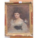 Gilt framed oil on canvas Gladdys at 4 years by E Bordes, Paris 1897. Estimate £50-100.