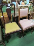 Mahogany framed high back drop-in seat dining chair & a French style pink upholstered side chair.