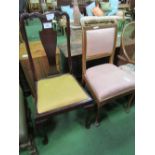 Mahogany framed high back drop-in seat dining chair & a French style pink upholstered side chair.