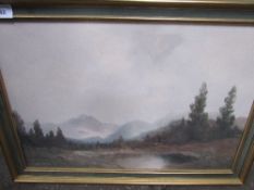 Oil on canvas landscape of lake & mountains, signed K Schmidbauer, 73cms x 103cms. Estimate £40-50.