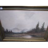 Oil on canvas landscape of lake & mountains, signed K Schmidbauer, 73cms x 103cms. Estimate £40-50.