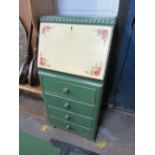 Small painted bureau with 4 drawers to base, 52cms x 40cms x 107cms. Estimate £10-20.