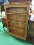 Pine open bookshelves, 96cms x 29cms x 138cms. Estimate £30-50.