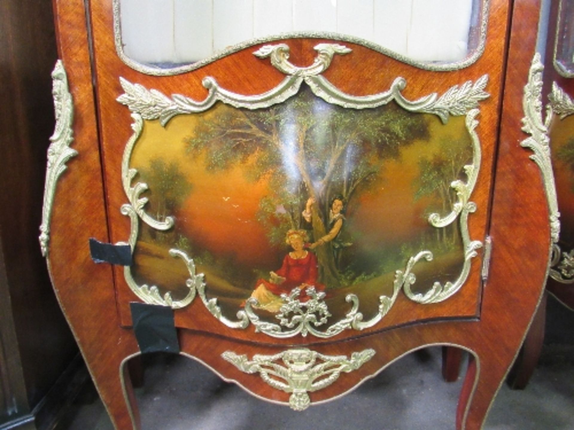 Ornate Bombe French style display cabinet with ormolu mounts & painted panels to base, 2 interior - Image 2 of 3