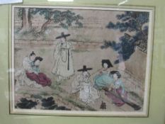 4 Korean woodblock prints in faux bamboo frames. Estimate £50-80.