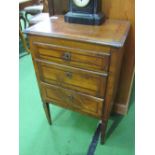 Mahogany small cabinet with 3 graduated drawers, 54cms x 36cms x 84cms. Estimate £30-50.