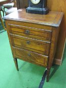 Mahogany small cabinet with 3 graduated drawers, 54cms x 36cms x 84cms. Estimate £30-50.