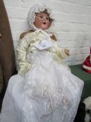 Large AM Germany bisque doll, circa 1930's. Height 67cms. Estimate £100-150.