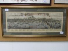 Gilt framed & glazed reproduction view of Medieval London. Estimate £20-40.