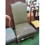 Green leather studded high back chair. Estimate £10-20.