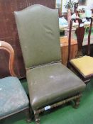 Green leather studded high back chair. Estimate £10-20.