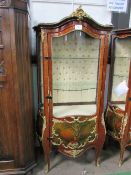 Ornate Bombe French style display cabinet with ormolu mounts & painted panels to base, 2 interior