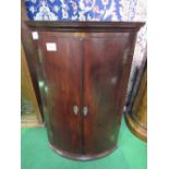 Mahogany bow front corner cupboard with double doors, 70cms x 49cms x 104cms