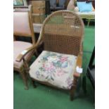 1920's/1930's style cane back open armchair