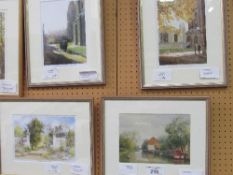 4 framed & glazed prints of views of Oxford by Valerie Petts. Estimate £40-60.