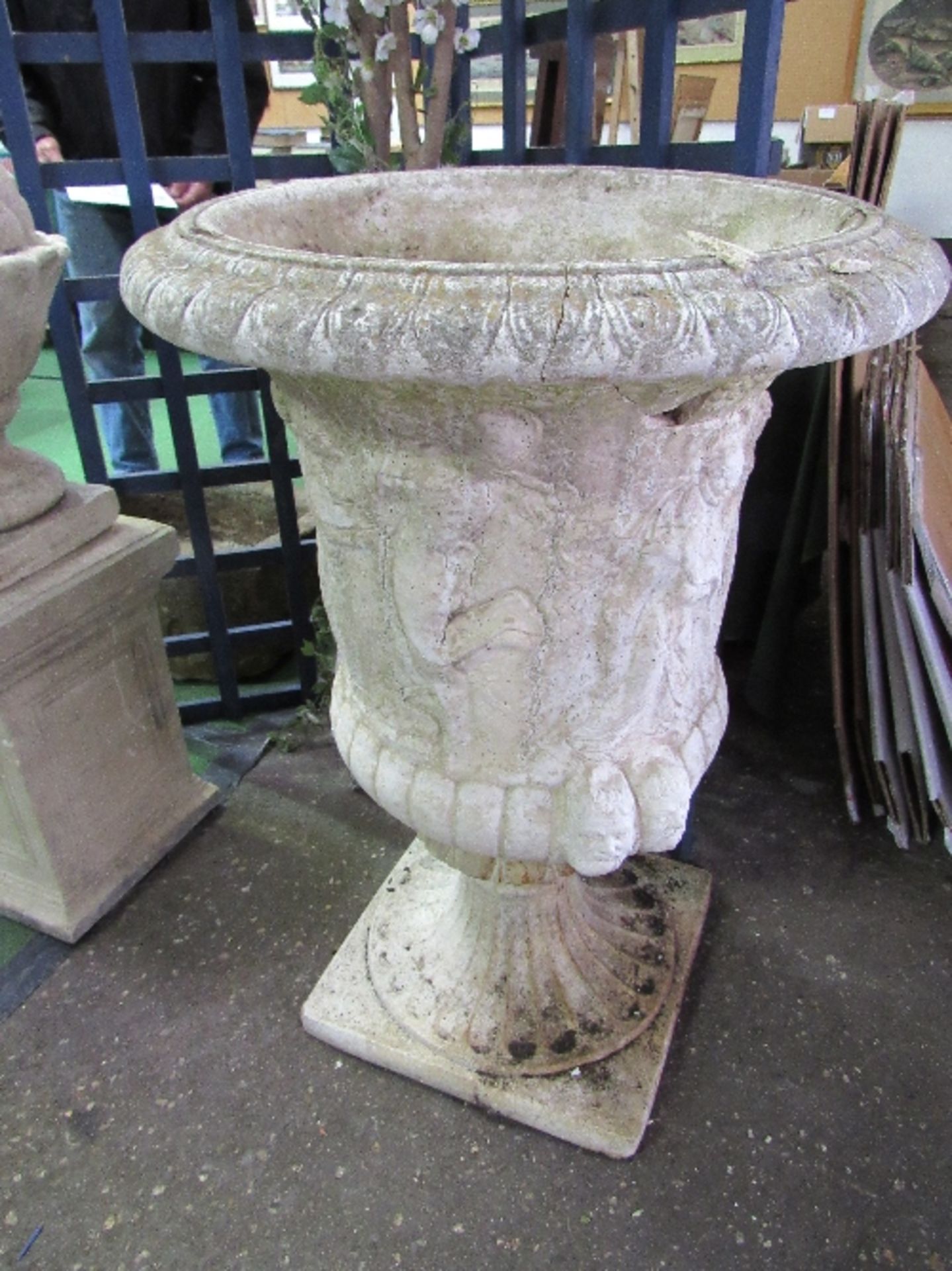 Pair of large garden urns, 63cms x height 95cms (1 repaired). Estimate £200-300. - Image 4 of 5