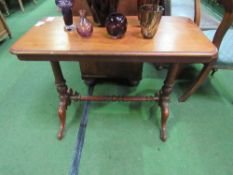 Victorian mahogany side table on turned rope-twist supports & stretcher, 91cms x 46cms x 66cms.