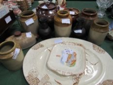 8 stoneware pots, 2 other pots, large meat dish & another dish. Estimate £30-40.