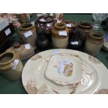 8 stoneware pots, 2 other pots, large meat dish & another dish. Estimate £30-40.