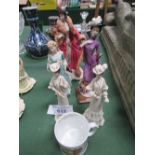 5 various female figurines & a 1911 commemorative mug