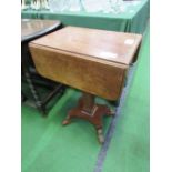 Mahogany drop-side table on square pedestal supports with 2 drawers on end & 2 false drawers to