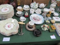 Qty of tableware ornaments & other items including a pair of bone-handled boot pulls. Estimate £20-