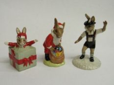 Royal Doulton figurines: Santa Bunnykins; Sailor Bunnykins & Tyrolean Dancer Bunnykins, all boxed.