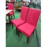 Red upholstered contemporary dining chair. Estimate £50-60.