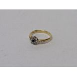 18ct gold, diamond & sapphire ring, size K, weight 2.6gms. Estimate £80-100.