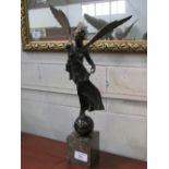 Winged female figure on a marble base, height 74cms, a/f. Estimate £30-50.