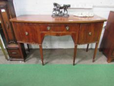 Mahogany bow-front sideboard with centre frieze drawer & 2 cupboards on tapered legs, 168cms x 65cms