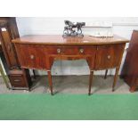 Mahogany bow-front sideboard with centre frieze drawer & 2 cupboards on tapered legs, 168cms x 65cms