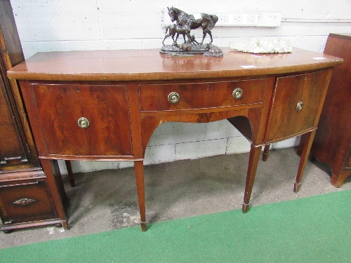 Mahogany bow-front sideboard with centre frieze drawer & 2 cupboards on tapered legs, 168cms x 65cms - Image 2 of 2