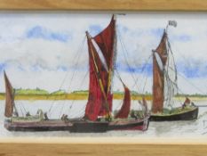 2 framed & glazed watercolours of weekend sailors at Harbour Mourn by Doug Ovenden. Estimate £40-