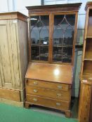 Edwardian mahogany bureau/bookcase with fitted interior & 3 graduated drawers, 92cms x 46cms x