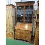 Edwardian mahogany bureau/bookcase with fitted interior & 3 graduated drawers, 92cms x 46cms x