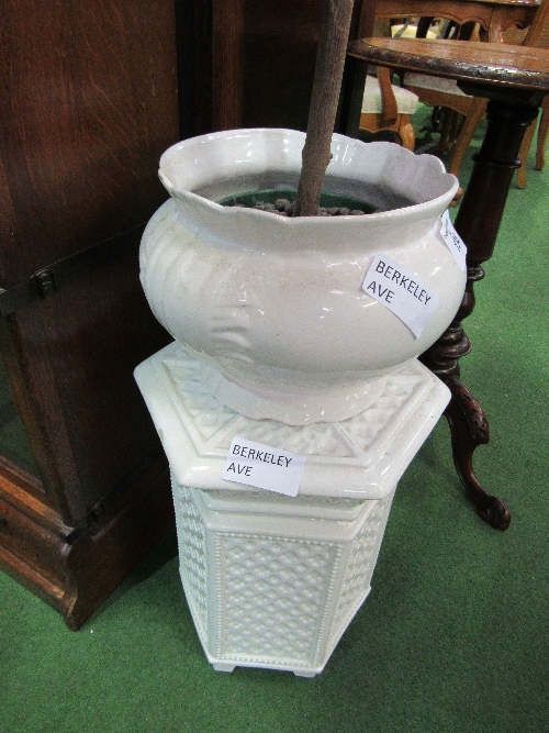 White ceramic jardinière on stand c/w artificial rose bush. Estimate £20-30. - Image 2 of 2